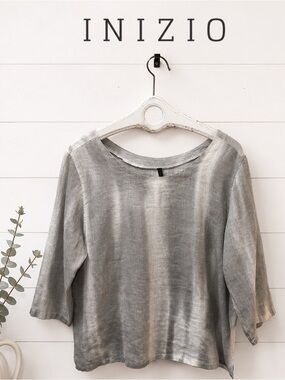 INIZIO Light Grey Linen Top Size M